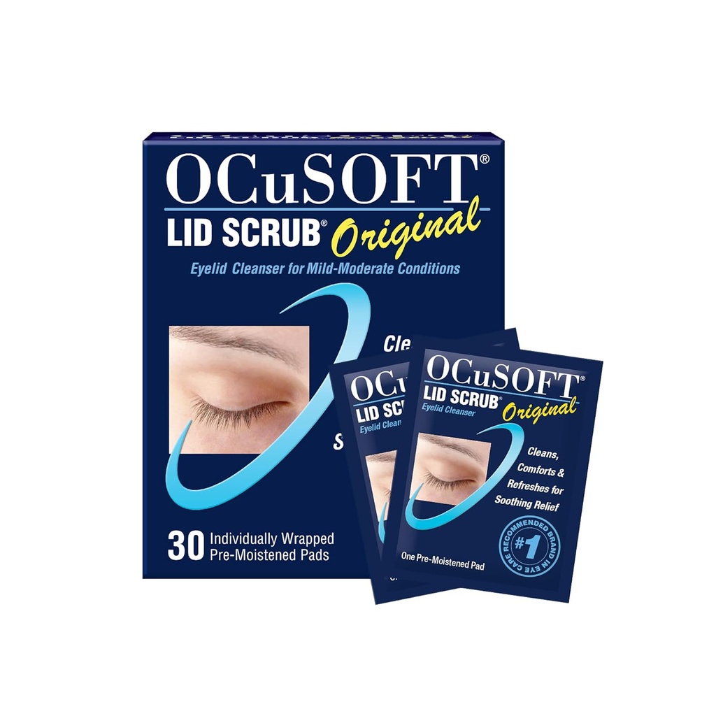 Original Eyelid Cleanser ODUSOFT Lid Scrub - Προ-Moistened Eyelid Wipes for Ήπια σε Μέτριες Συνθήκες - Eyelid Cleanser to Clean, Comfort & Soothe Irrited Eyelids - 30 Count