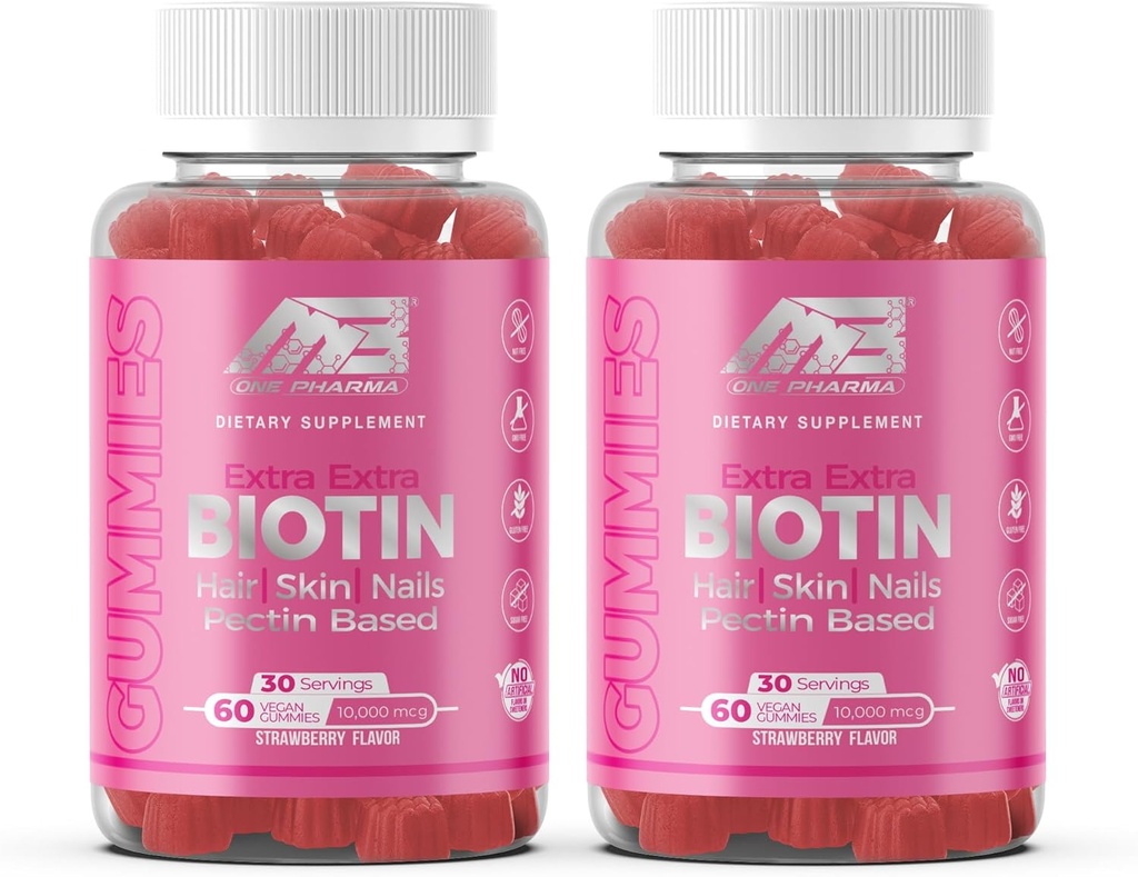 MB One Biotin Gummies-High Potency-Healthy Hair, Skin and Nails Ενίσχυση, Βιταμίνη Β7, (10000 McG) Μη-GMO, Pectin Plant Με βάση, για παιδιά και ενήλικες, Strawberry Natural Flavor 2 Pack