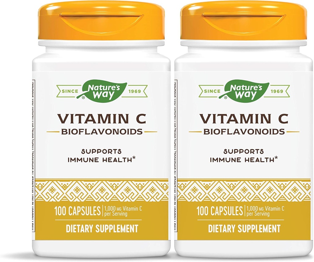 Nature's Way Vitamin C 500 mg with Bioflavonoids, 1000 mg Vitamin C per Serving, 100 Capsules, Pack of 2