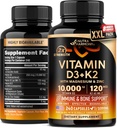 Βιταμίνη D3 K2 - Βιταμίνη D3 10000 u & K2 ως MK-7 120 mcg - Ανοσοποιητική & Mood Υποστήριξη, για την υγεία των οστών και των δοντιών - με μαγνήσιο, ψευδάργυρο & βιταμίνη C & B12 - Εξαιρετικά βιοδιαθέσιμη - Κατασκευάζεται στις ΗΠΑ, 240 κάψουλες