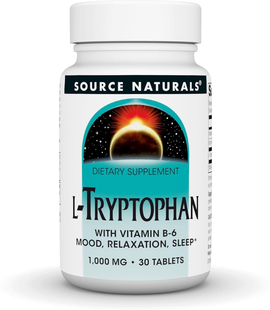 Source Naturals L- Tryptophan με Βιταμίνη B-6 - Υποστήριξη Mood, Relaxation and Sleep * 1000 mg - 30 δισκία