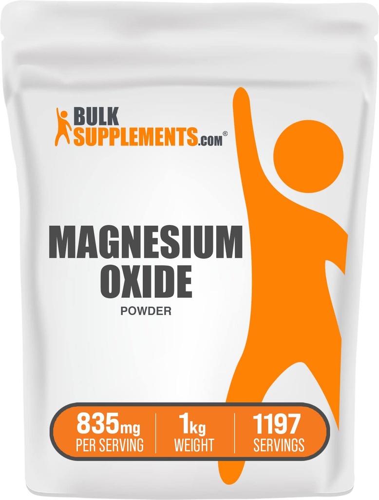 BulkSupplements.com Magnesium Oxide Powder - Magnesium Oxide Supplement, Mineral Supplement - Food Grade & Gluten Free, 835mg per Serving, 1kg (2.2 lbs) (Pack of 1)