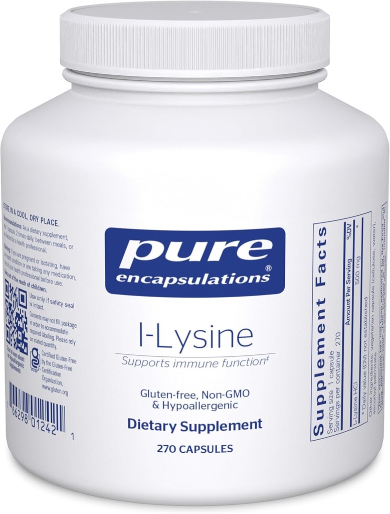 Καθαρές ενθυλακώσεις L-Lysine - Essential Amino Acid Supplement for Immune Support & Gum, Lip Health* - με L-Lysine HCl - 270 Κάψουλες