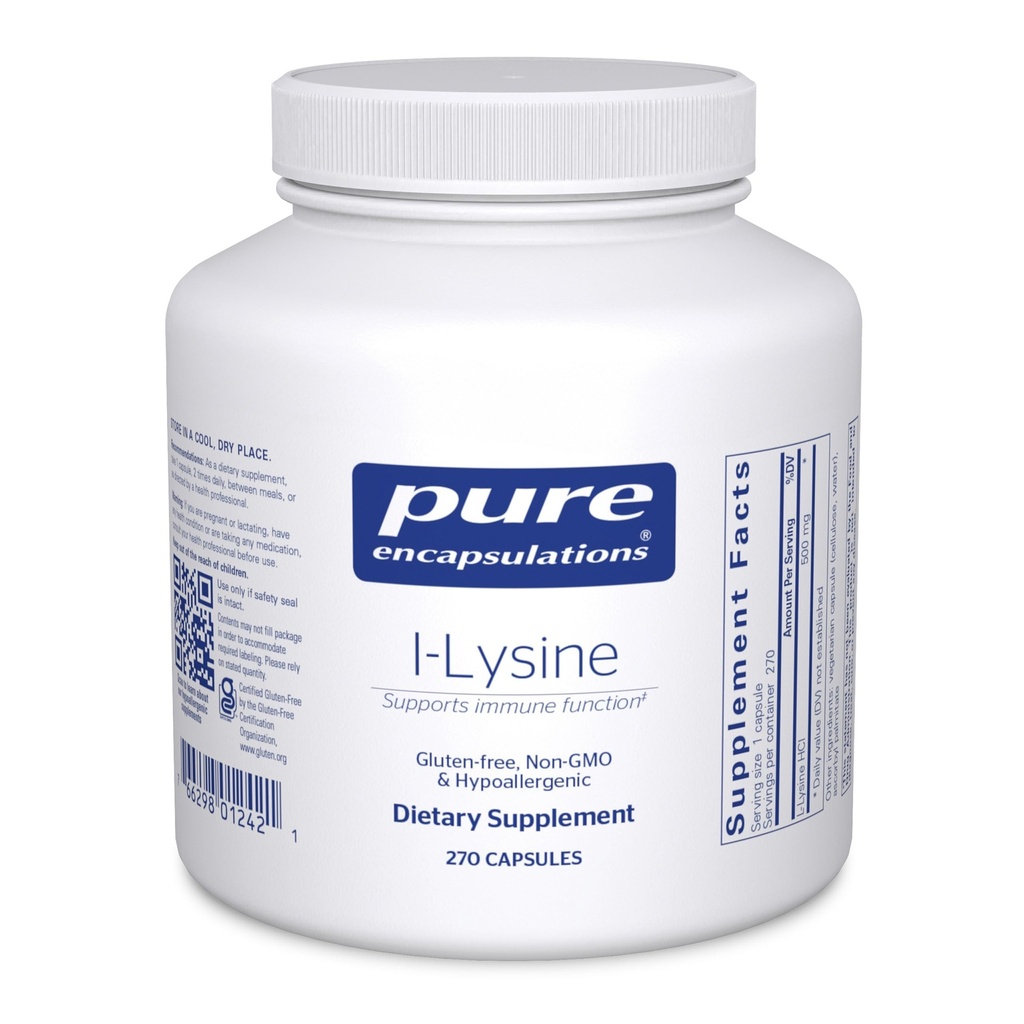 Pure Encapsulations L-Lysine - Essential Amino Acid Supplement for Immune Support & Gum, Lip Health* - με L-Lysine HCl - 270 Κάψουλες