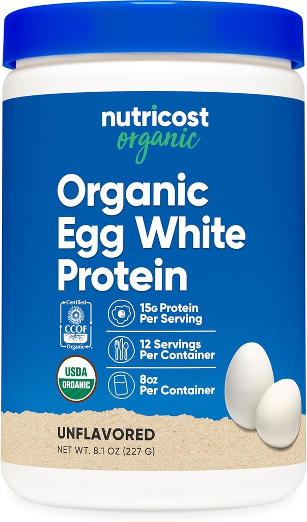 Nutricost Organic Egg White Protein Powder 8oz (Άγευστη) - 15 γραμμάρια πρωτεΐνη ανά υπηρεσία, GMO-free, χωρίς γλουτένη