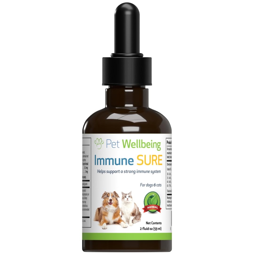 Pet Wellbeing Immune Sure for Cats - Υποστηρίζει την κανονική ανοσοκατασταλτική άμυνα, Υπόλοιπο Χλωρίδας, Ανδρογραφία, Εχινάκεια, Βιταμίνη C, Ψευδάργυρος - Κτηνιατρικό-Σχηματισμένο συμπλήρωμα βοτάνων 2 fl oz (59 ml)