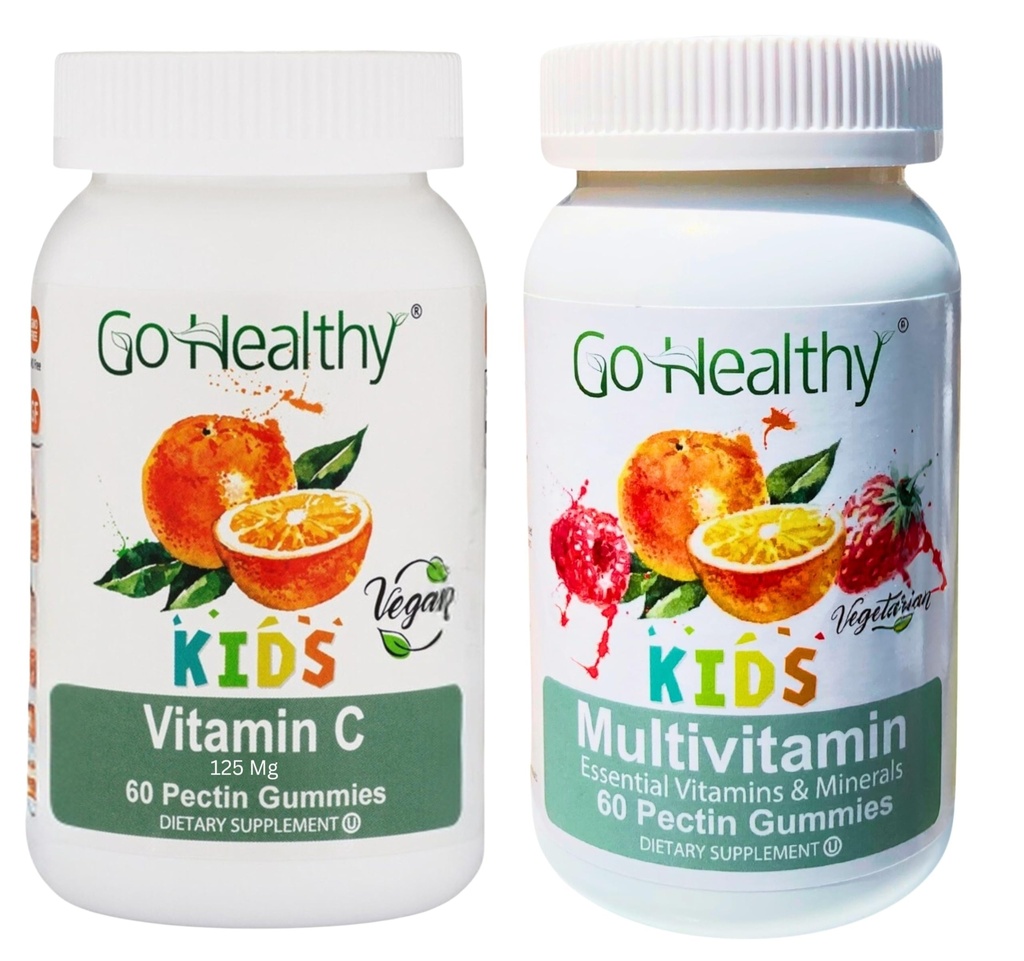 Go Healthy Multivitamin Gummies (1 μπουκάλι) και βιταμίνη C Gummies (1 μπουκάλι) για τα παιδιά, Toddlers, χορτοφάγους, Kosher & Hanal, χωρίς γλουτένη, χωρίς γλουτένη
