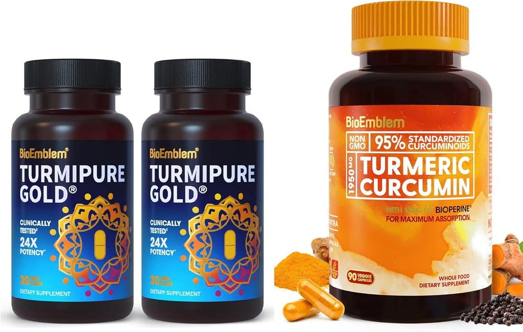 BioEmblem Turmeric Κουρκουμίνη με κλινικά Σπουδασμένη TurmiPure Turmeric Curcumin Συμπλήρωμα με BioPerine