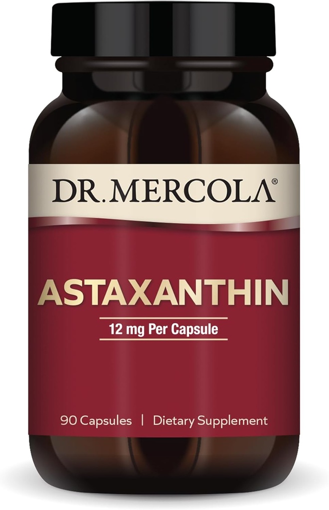 Dr. Mercola Organic Astaxanthin - 12 mg Astaxanthin - Powerful Antioxidant Support - Organic Microalgae Extract - Non-GMO, Gluten-Free & Soy-Free - 90 Capsules (90 Servings)