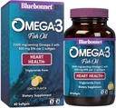 Bluebonnet Διατροφή Omega-3 Φόρμουλα καρδιάς Φυσικό Άγριο Καρφωμένο Τριγλυκερίδιο μορφή DHA 600 mg EPA 800 mg - Υψηλής πυκνότητας συμπλήρωμα υποστήριξης καρδιάς - Χωρίς γλουτένη - 60 Softgel