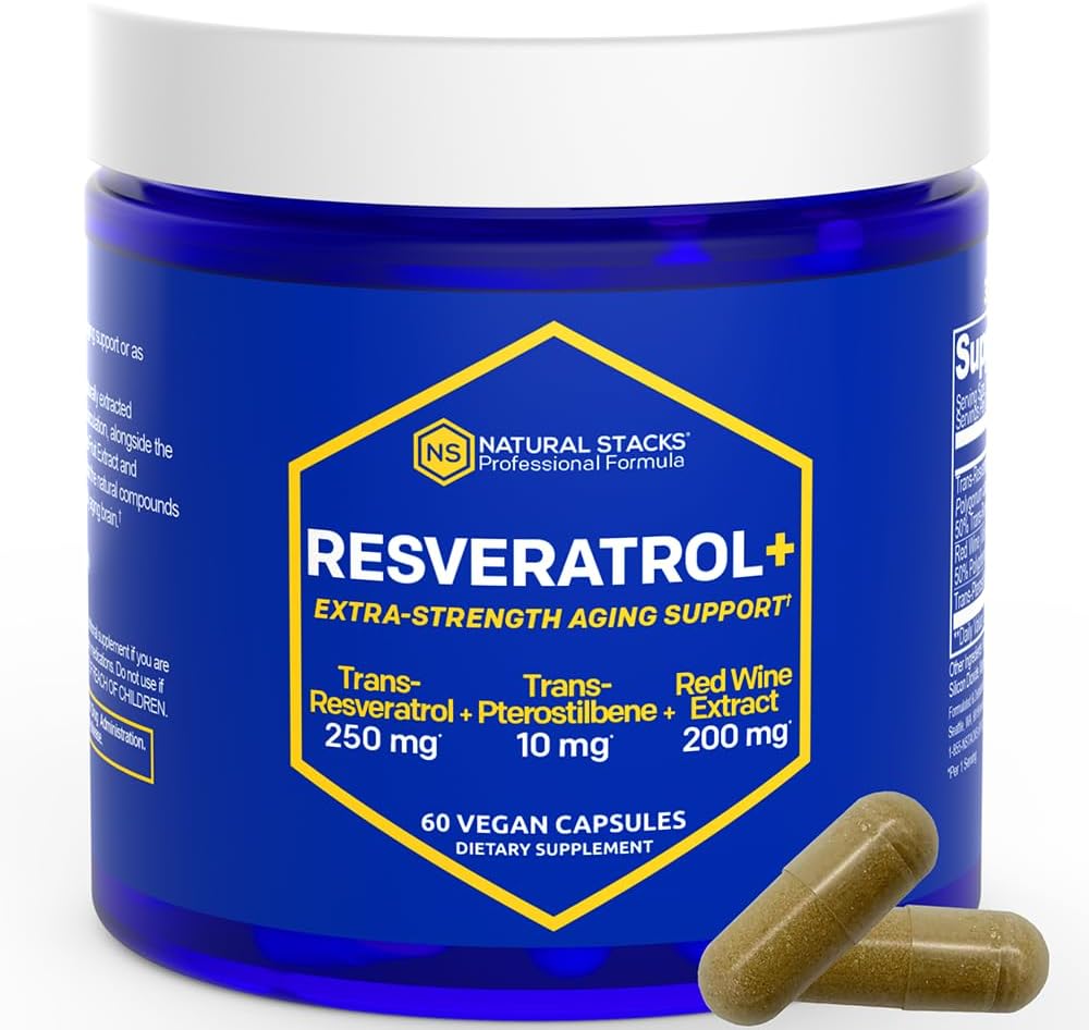 Συμπλήρωμα ρεσβερατρόλης - 250mg Trans-Reεσβερατρόλη & 10mg Trans-Πτεροστιλμπένη - Συμπλήρωμα αντιοξειδωτικών με 200mg εκχύλισμα κόκκινου κρασιού - Επιπλέον υποστήριξη γήρανσης - 60 ιαπωνικές κάψουλες Knotweed