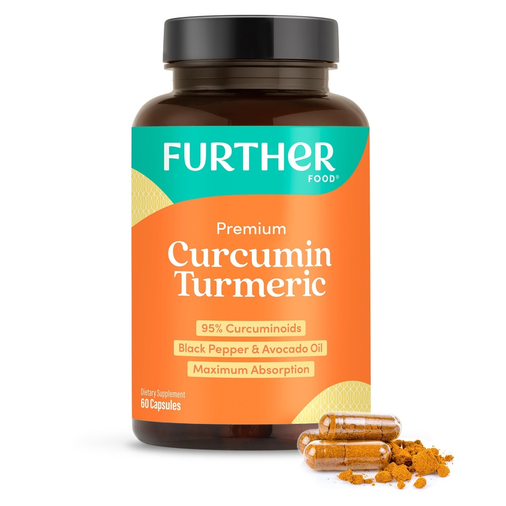 Further Food Premium Curcumin Turmeric Capsules 500mg – Organic, High Potency with Black Pepper & Avocado Oil