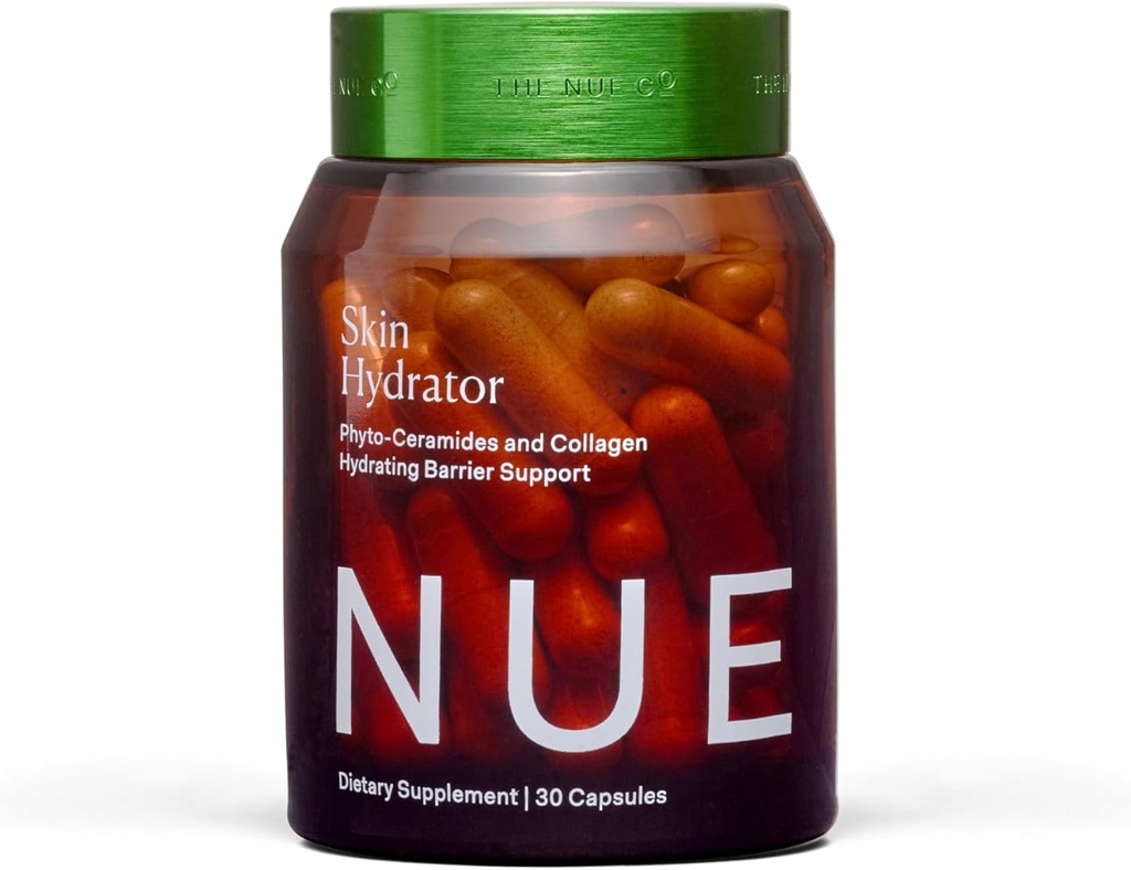 Το συμπλήρωμα HYDRATOR Nue Co δέρματος, περιέχει υδρολυμένο κολλαγόνο, αλόη και υαλουρονικό οξύ, χωρίς γλουτένη, 30 κάψουλες