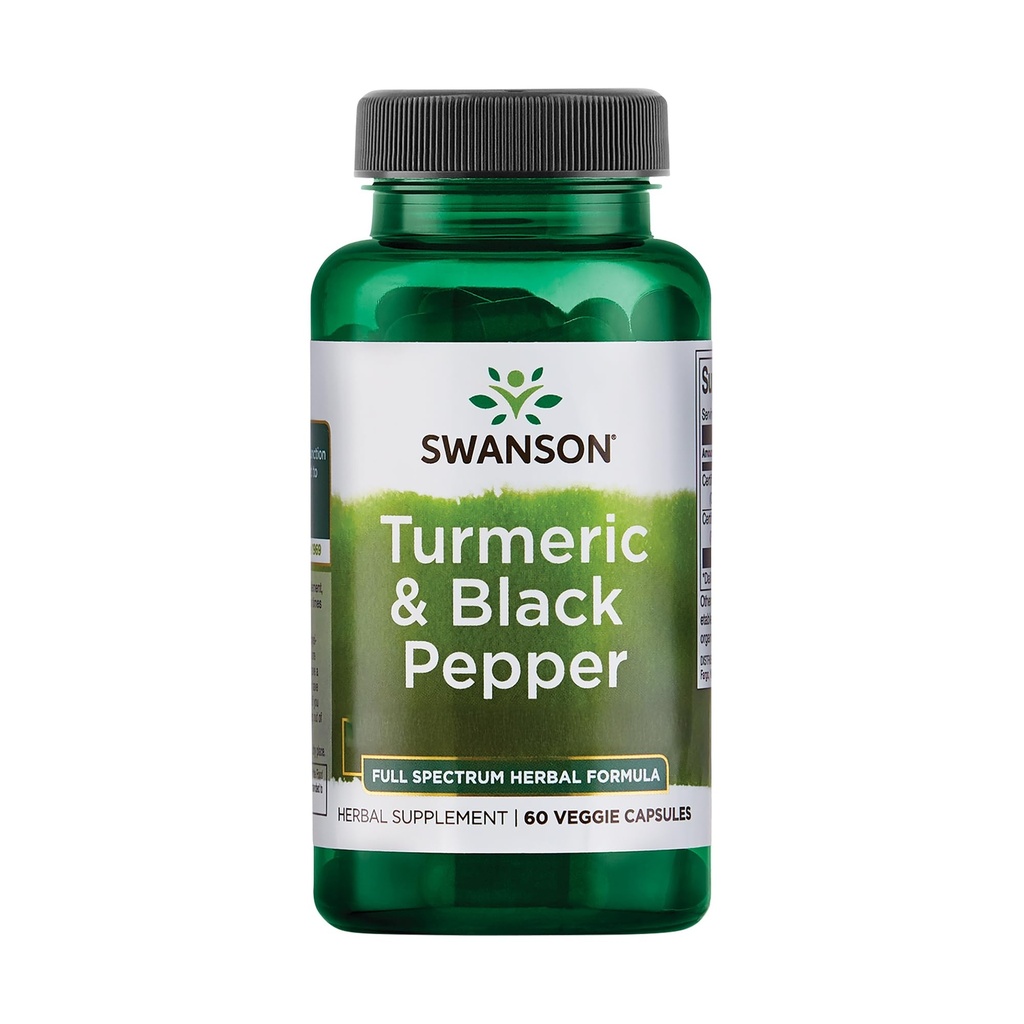 Swanson Turmeric & Black Pepper - Οργανική κοινή υγεία, υγεία καρδιάς, πέψη, & συμπλήρωμα υποστήριξης ήπατος - Φυσική φόρμουλα για την ενισχυμένη βιοδιαθεσιμότητα και απορρόφηση - (60 κάψουλες λαχανικών)