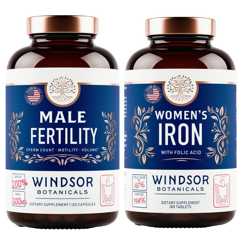 WINDSOR BOTANICALS Άνδρας συμπλήρωμα γονιμότητας και χάπια σιδήρου με φολικό οξύ - γονιμότητα και προγεννητική δέσμη