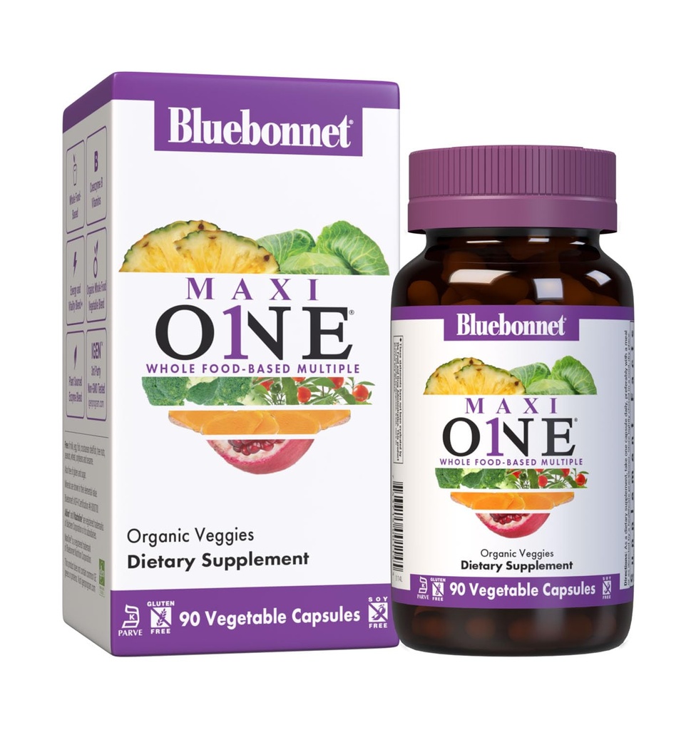 Bluebonnet Nutrition Maxi One (με σίδηρο), Ολόκληρες πολλαπλές τροφές, Ένζυμα, Ενέργεια, Ζωτικότητα, Χωρίς γλουτένη, Kosher, Γαλακτοκομικά, Χορτοφαγικά Φιλικά, Χωρίς σόγια, Μη ΓΤΟ, 90 Καψάκιο λαχανικών, 3 Μήνες Προσφορά, Μπεζ