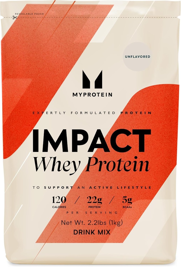 Myprotein Impact Whey Protein Powder, 2,2 Lbs (33 μερίδες) Άγευστη, 22g Πρωτεΐνες & 5g BCAA ανά υπηρεσία, Protein Shake for Superior Performance, Muscle Strength & Recovery, Gluten Free