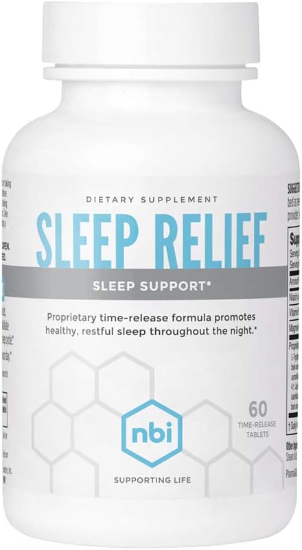 NBI Sleep Relief Melatonin Natural Formula | Soothing Bedtime Supplement | Sleep Support with Magnesium and L-Theanine | 60ct Tablets