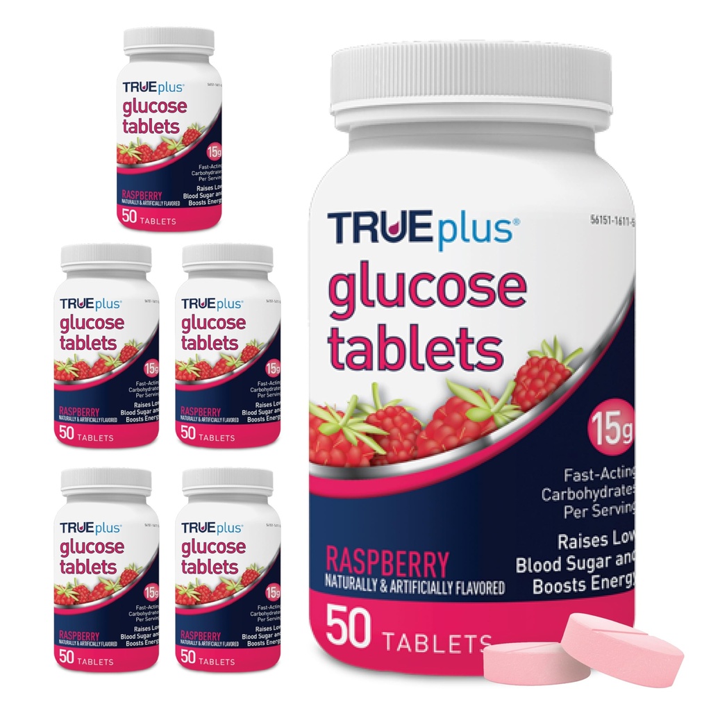 TRUEplus® Glucose Tables, Βατόμουρο Γεύση - 50 Count (Pack of 6)