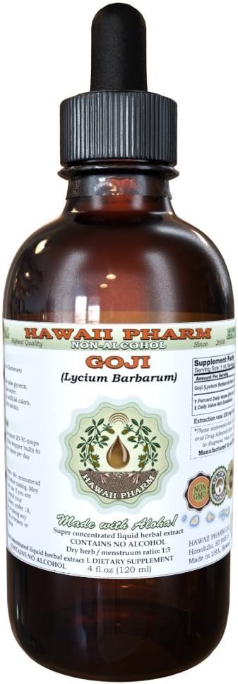 Goji υγρό εκχύλισμα χωρίς αλκοόλ, οργανικό Goji (Lycium Barbarum) αποξηραμένο μούρο γλυκερίτης Χαβάη Pharm φυσικό συμπλήρωμα βοτάνων 4 oz
