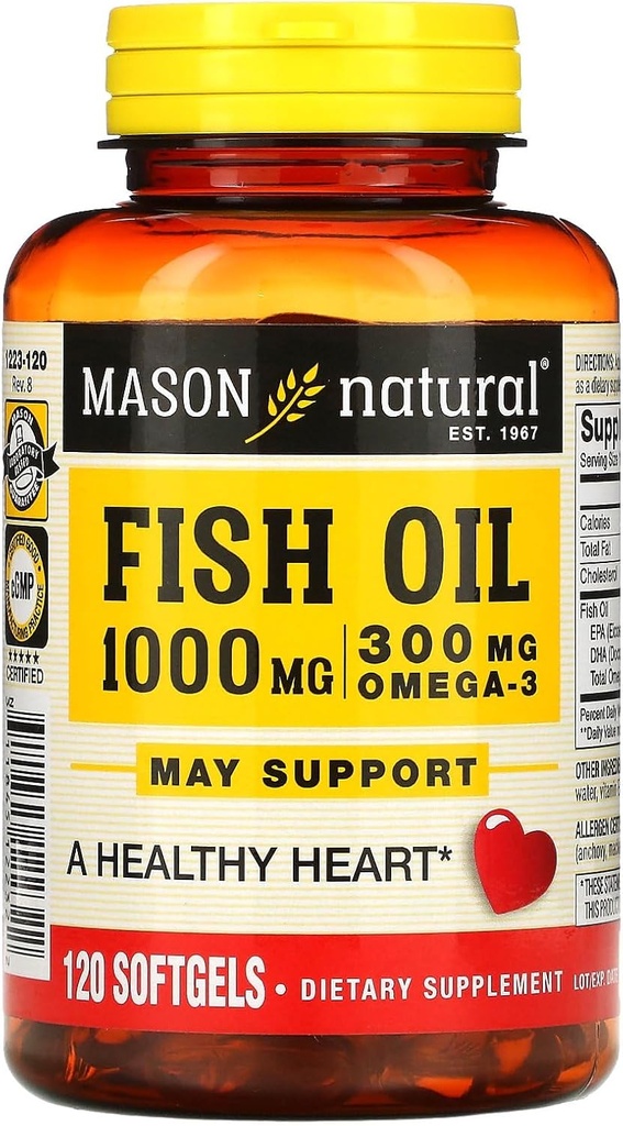 MASON NATURAL Fish Oil, 1,000 mg, 120 Softgels