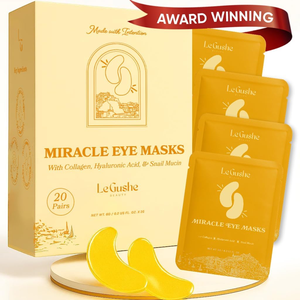 LE GUSHE Gold Under Eye Patches for Puffy Eyes and Dark Circles (20 Pairs) - Ενυδατική Κολλαγόνο Κάτω από Μάσκες Ματιών με Σναϊλ Μουσίν - Καταπραϋντική Παφύ Eyes Θεραπεία για Γυναίκες & Άνδρες - Παράνυμφοι Δώρα