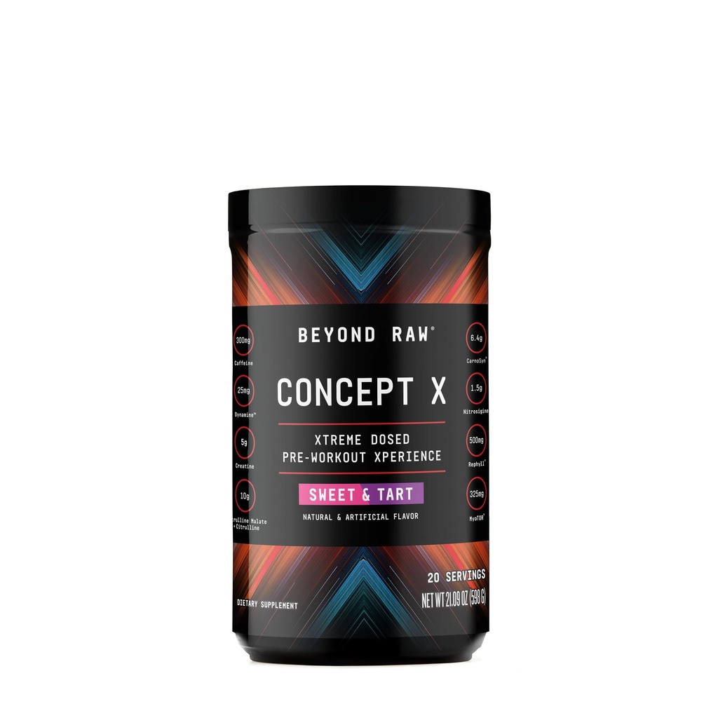 BEYOND RAW Concept X, Clinically Dosed Pre-Workout Powder, Περιέχει καφεΐνη, L-Citrulline, Creatine, και Beta-Alanine, Γλυκό & Ταρτ Γεύση, 20 υπηρεσίες
