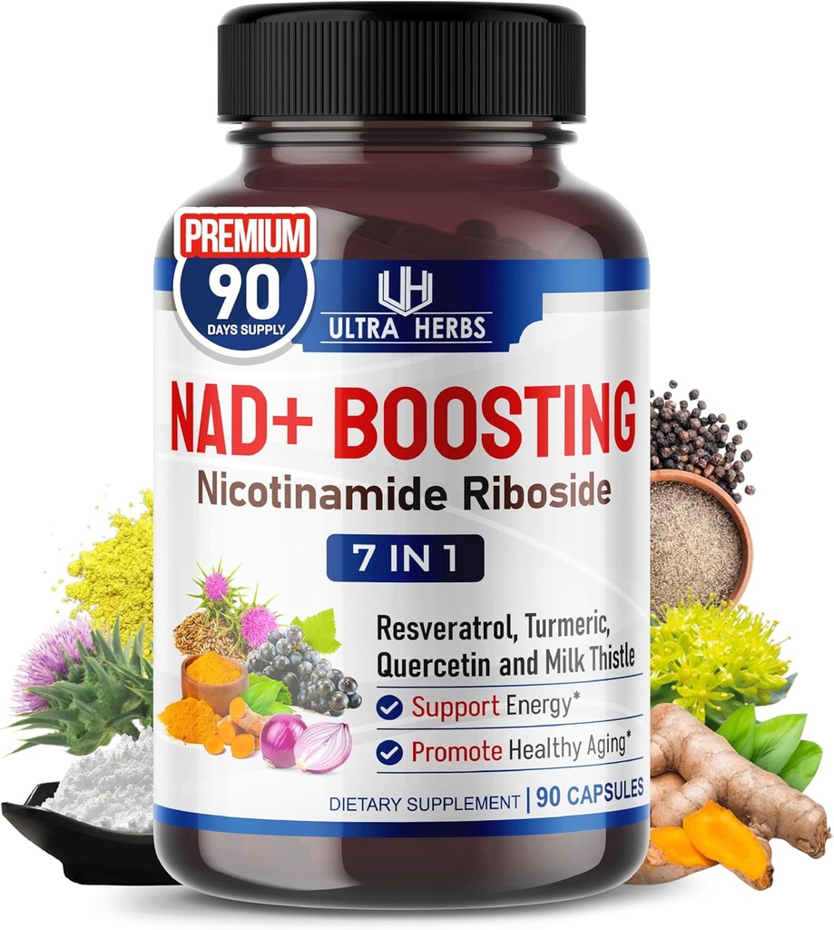 NAD+ Συμπλήρωμα με Nicotinamide Riboside NR, Trans Resveratrol, Quercetin - Υποστήριξη Cellular Energy, Longevity, Healthy Aging *USA Made & Tested* (90 Count (Pack of 1))
