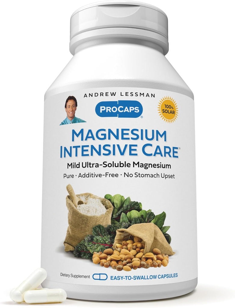 Andrew Lessman Magnesium Intensive Care 60 Capsules – 200mg Mild Ultra-Soluble Magnesium, Supports Nerves, Muscles, Brain and Heart, No Additives, Gentle to Even The Most Sensitive Stomachs