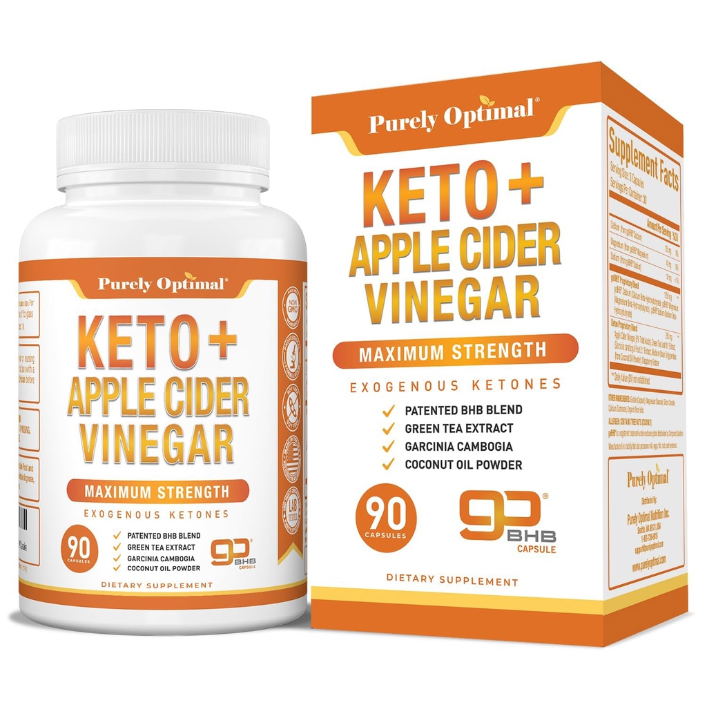 Αμιγώς Optimal Keto BHB & κάψουλες μηλίτη μήλου - Συμπλήρωμα εξωγενών κετονών με την υποστήριξη της μητέρας για την κέτωση, Υγιεινό τρόπο ζωής και γενική ευεξία - 90 κάψουλες