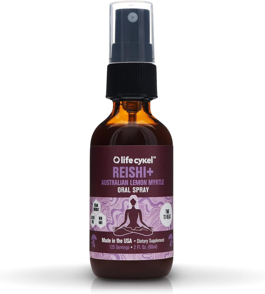 LIFE CYKEL Reishi Mushroom Mushroom Στοματικό Σπρέι Λεμονιού - Ύπνος, Χαλάρωση - Υποστήριξη ανοσοποιητικού συστήματος, Αντιοξειδωτικά, Βιταμίνη C, Μη ΓΤΟ, Vegan, Χωρίς Γλουτένη, Κατασκευασμένο στις ΗΠΑ, 1 oz