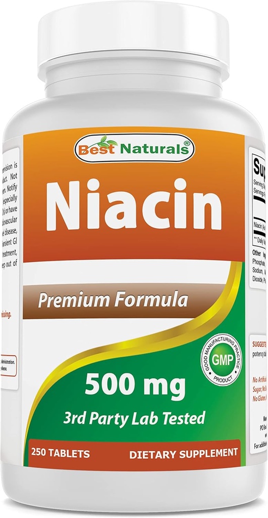 Best Naturals Niacin 500mg 250 δισκία με Flushing - Επίσης ονομάζεται βιταμίνη Β3 (250 Count (Pack of 1))