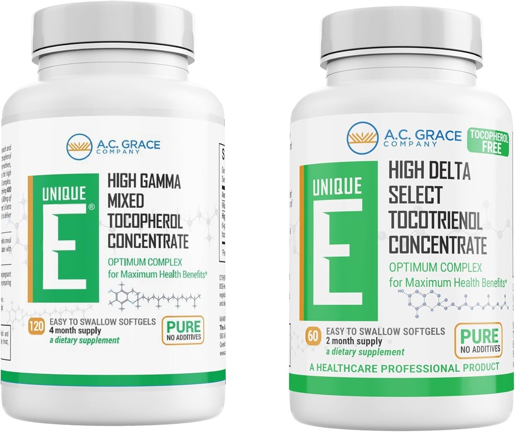 UNIQUE E A.C. Grace Company Mixed Tocopherols Συγκεντρώστε Softgel 120 Count and Tocotrienols Tocopherol-Free Softgels 60 Count