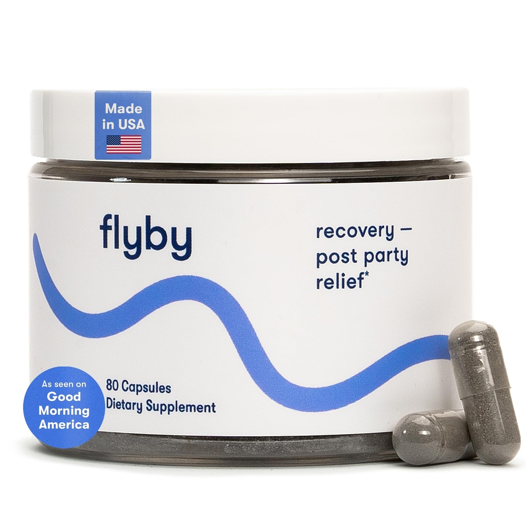 Flyby Recovery Supplement with DHM - All The Hang, Without The Over!™ Pre & Post Drinking Capsules with Milk Thistle, Vitamin C, B Vitamins, Ginseng, Activated Charcoal – Made in USA, 80 Count
