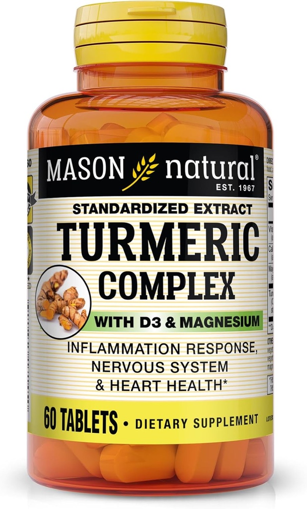 Mason Vitamins Turmeric Complex με βιταμίνη D3 και δισκία μαγνησίου, 60 Count