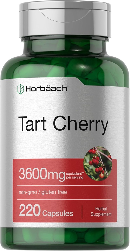 Horbäach Tart Cherry Extract Capsules | 3600mg | 220 Pills | Non-GMO, Gluten Free | Traditional Herbal Supplement