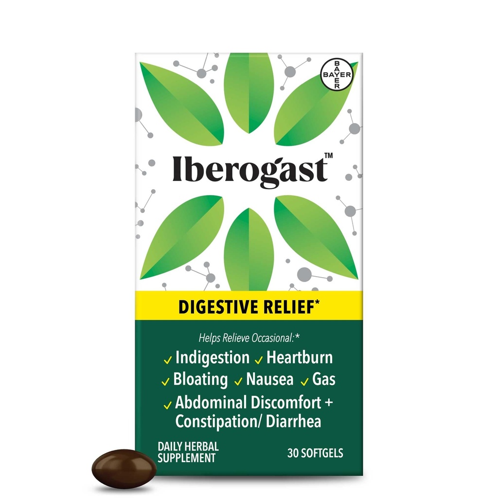 Iberogast Softgels, Herbal Relief of Stomach Upsets: Περιστασιακή δυσπεψία, Bloating, Gas, Nausea, Upset Stomach; 6-Herb Blend with Iberis Amara, Peppermint, Licorice, Lemon Balm; 30ct