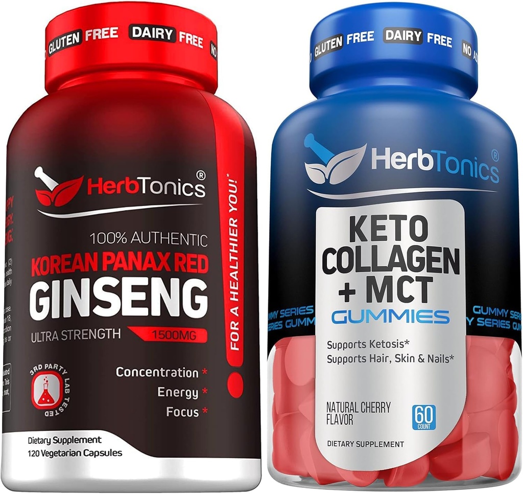 Korean Red Panax Ginseng 1500mg - Υψηλή ισχύς Ginseng για την ενέργεια, την απόδοση και την ανοσοποιητική υποστήριξη για άνδρες και γυναίκες - Keto Gummies με MCT + Collagen 