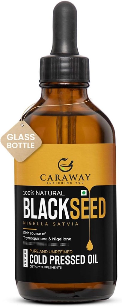 CARAWAY Βιολογικό Λάδι Μαύρου Σπέρματος - Ψυχρό Πιέζεται Nigella Sativa Oil - Καθαρό και Ακατέργαστο - Πλούσιο σε Thymoquinone για Ανοσολογική Υποστήριξη, Μαλλιά και Δερμάτινη Φροντίδα 