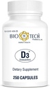 Bio-Tech Pharmacal D3 (1,000 IU), 250 Capsules – All-Natural Supplement – Supports Bone & Immune Health – No Dairy, Fish, Gluten, Peanut, Shellfish, & Soy – No Artificial Colors