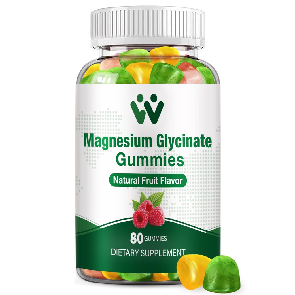 Γλυκινικό μαγνήσιο Gummies για ενήλικες - συμπλήρωμα χωρίς ζάχαρη μαγνήσιο Κάλιο για την ήρεμη διάθεση, τους μυς, τα οστά & την ενεργειακή υποστήριξη, 80 Gummies