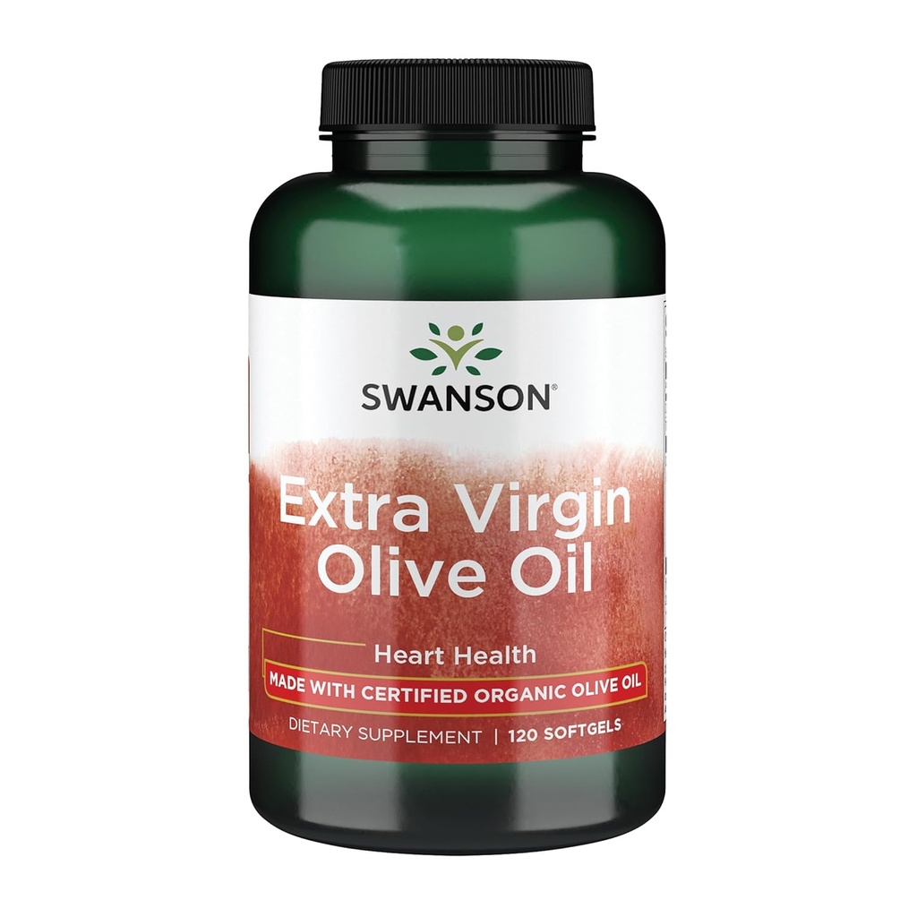 Swanson Extra Virgin Olive Oil - Φυσικό συμπλήρωμα Υποστηρίζοντας Καρδιαγγειακή Υγεία w/Essential Λιπαρά Οξέα - Made w/Organic Cold-Pressed Olive Fruit - (120 Softgels, 1g Καθένα)
