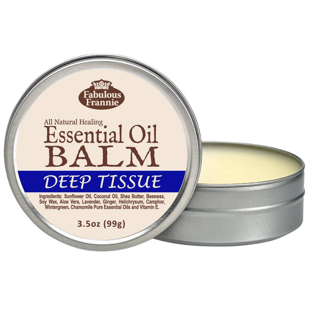 Fabulous Frannie Deep Tissue All Natural essential oil Healing Balm Made with Sunflower Oil, Coconut Oil, Shea Butter, Beeswax, Soy Wax, Aloe Vera και Pure essential Oils 3,5oz (Pack of 1)