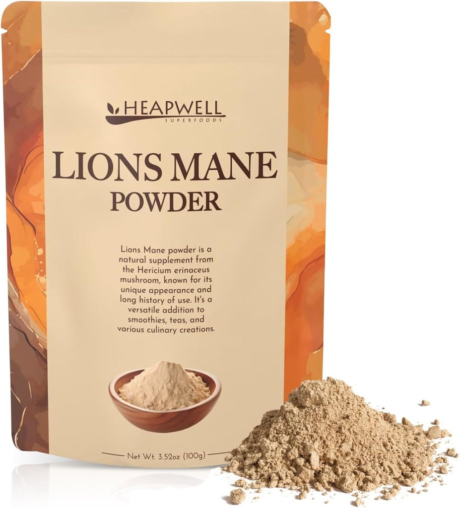 Heapwell Superfoods Lion's Mane Powder 100g – Premium Grade, High Spectrum Lion's Mane Mushroom Supplement for Cognative Support, Immune Boost, and Mental Clarity 100 Plus Services