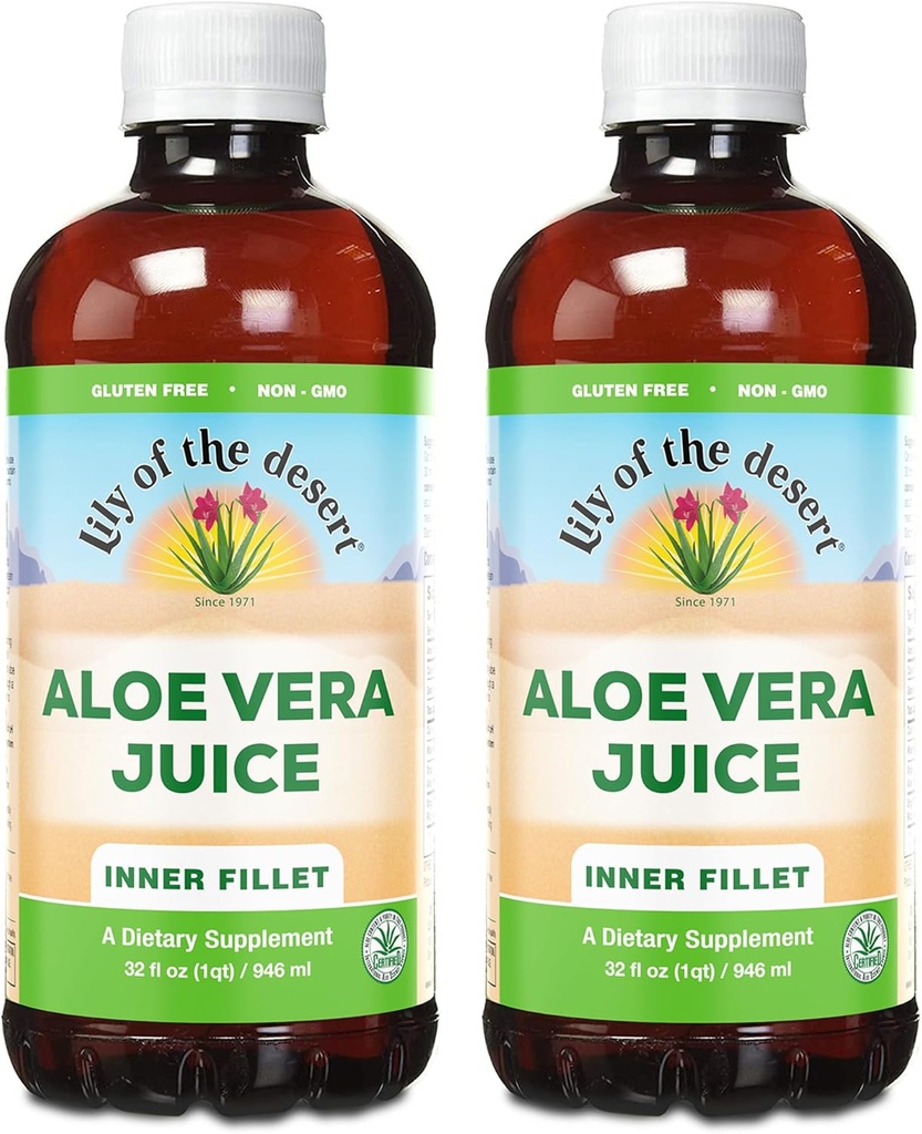 Lily Of The Desert Organic Aloe Vera Juice 2-Pack – Εσωτερικό φιλέτο, Φυσικό έντερο & Digestive Υποστήριξη, Στομάχι ανακούφιση, 32 Fl Oz Ea