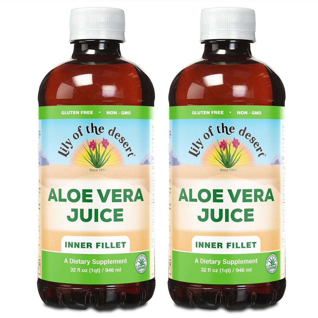 Lily Of The Desert Organic Aloe Vera Juice 2-Pack – Εσωτερικό φιλέτο, Φυσικό έντερο & Digestive Υποστήριξη, Στομάχι ανακούφιση, 32 Fl Oz Ea