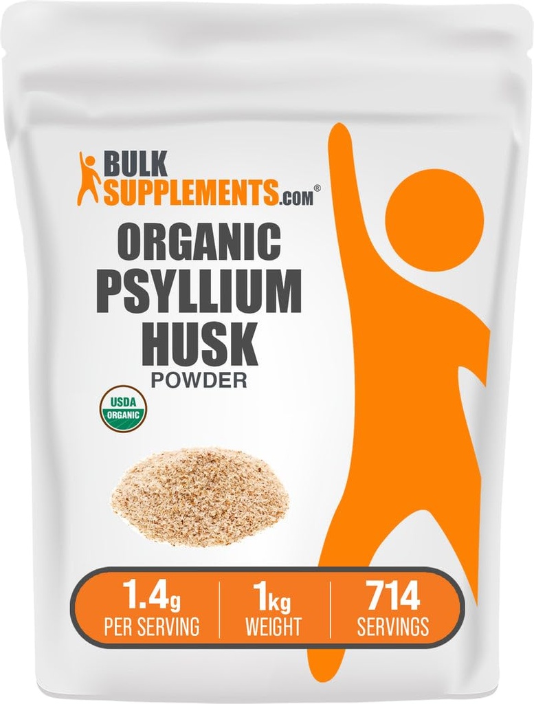 BulkSupplements.com Βιολογικό Psyllium Husk Powder - Psyllium Husk Powder for Bakeing, Fiber Supplement - Χωρίς γλουτένη, 1,4g per Serving, 1kg (2,2 lbs) (Συσκευασία των 1)