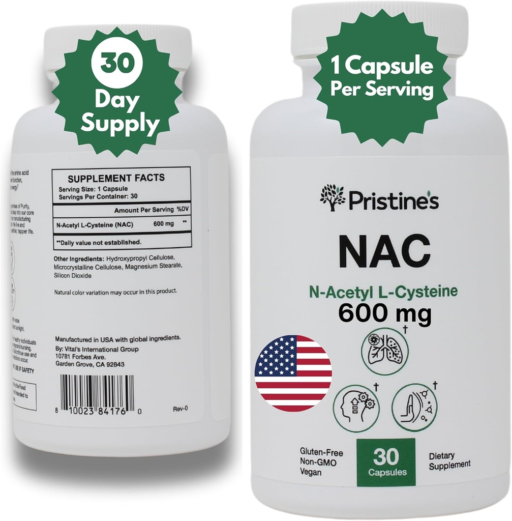 N-Acetyl L-Cysteine (NAC) 600MG 30-Ημέρα προσφοράς Ισχυρή Πνεύμονα & Ανοσία ήπατος Αντιοξειδωτικά Συμπληρώματα Κάψουλες - Mood & Mental Health Support