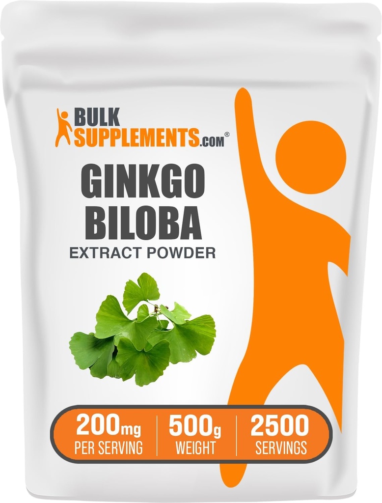 BulkSupplements.com Ginkgo Biloba Extract Powder - από Ginkgo Biloba Leaf, Antioxidant Source, Herbal Supplement - Χωρίς γλουτένη, 200mg ανά Σερβίρισμα, 500g (1.1 lbs) (Συσκευασία των 1)
