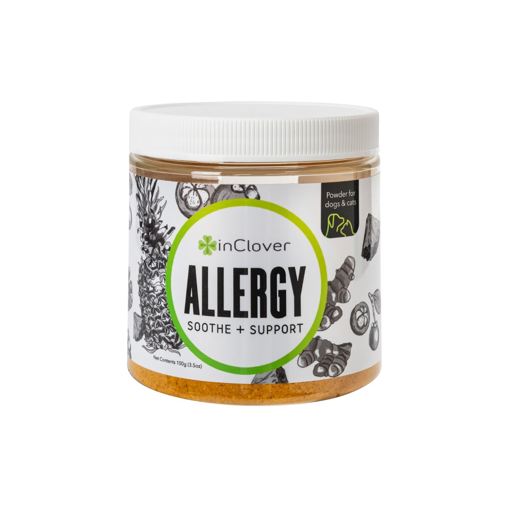 InClover Allergy Powder, Natural Itch Relief Supplement for Dogs & Cats | For seasonal, environmental, food allergies, immune & histamine support, w/ turmeric, mangosteen, bromelain, Made in USA
